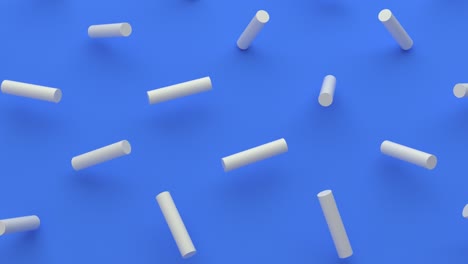 composición abstracta de formas geométricas de cilindros. barriles blancos sobre un fondo azul. diseño de fondo moderno para marcas, pancartas, publicidad. animación de bucle 3d, 4k uhd