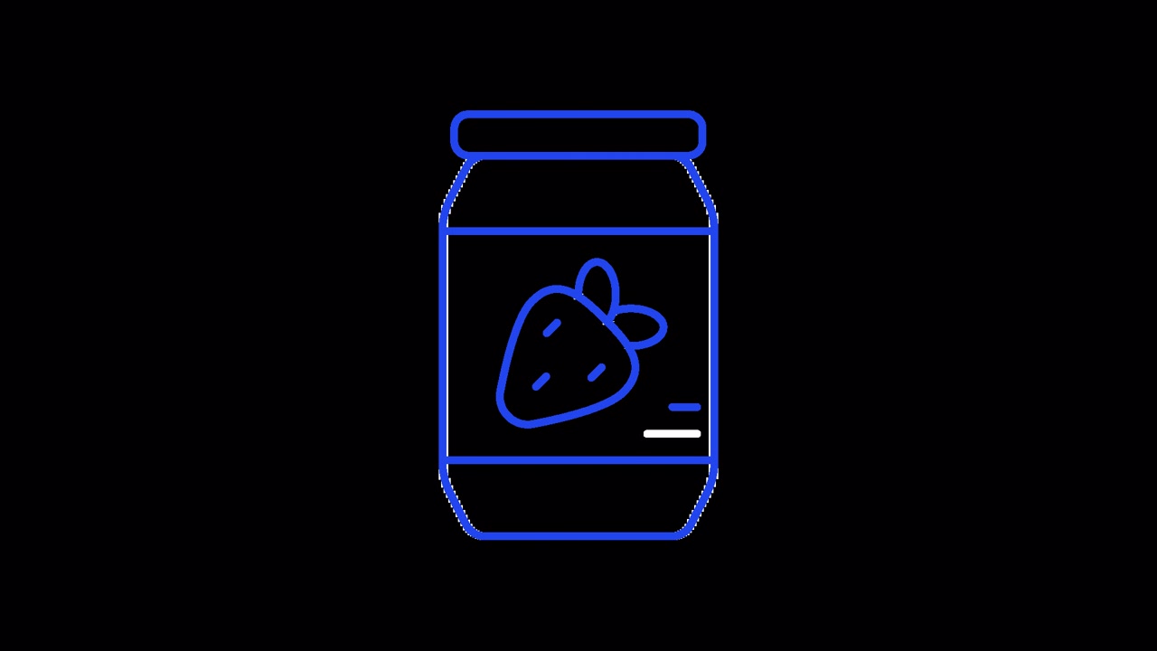 Animated Blue Neon Outline Icon of a Strawberry Jam Jar