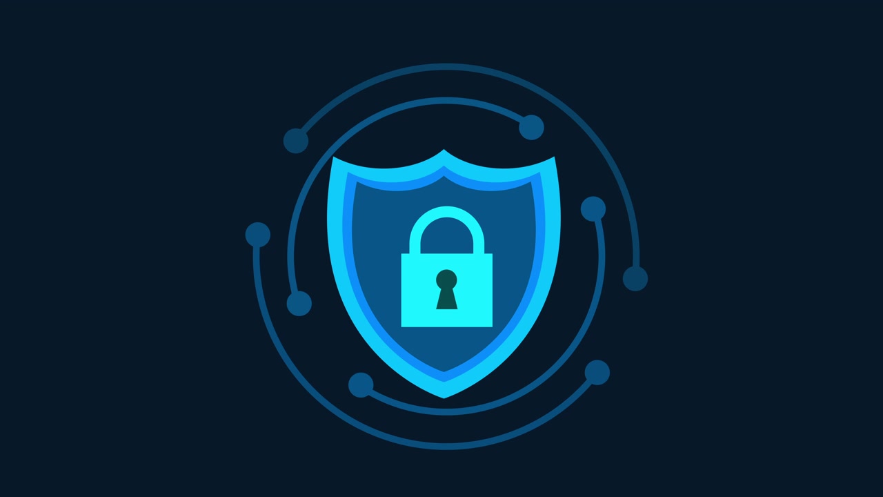 Animated Shield Icon with Padlock for Cybersecurity Concept