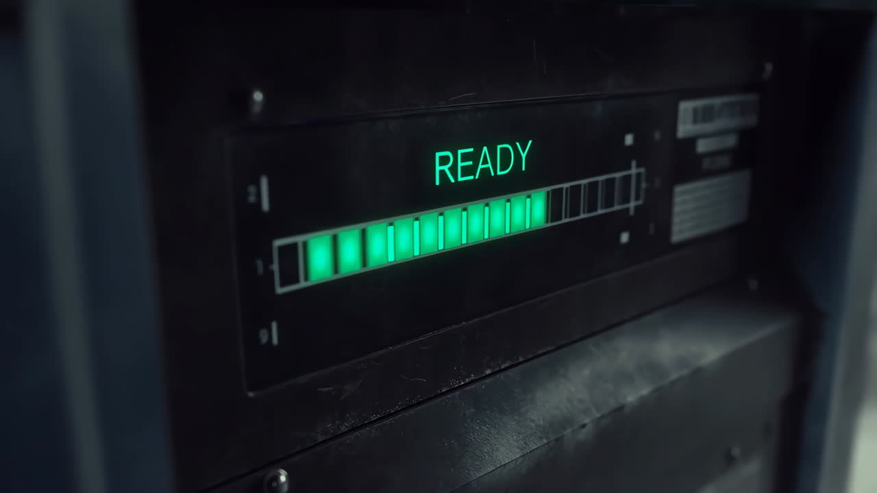 Electronic Device Displaying 'READY' Status and Progress Bar