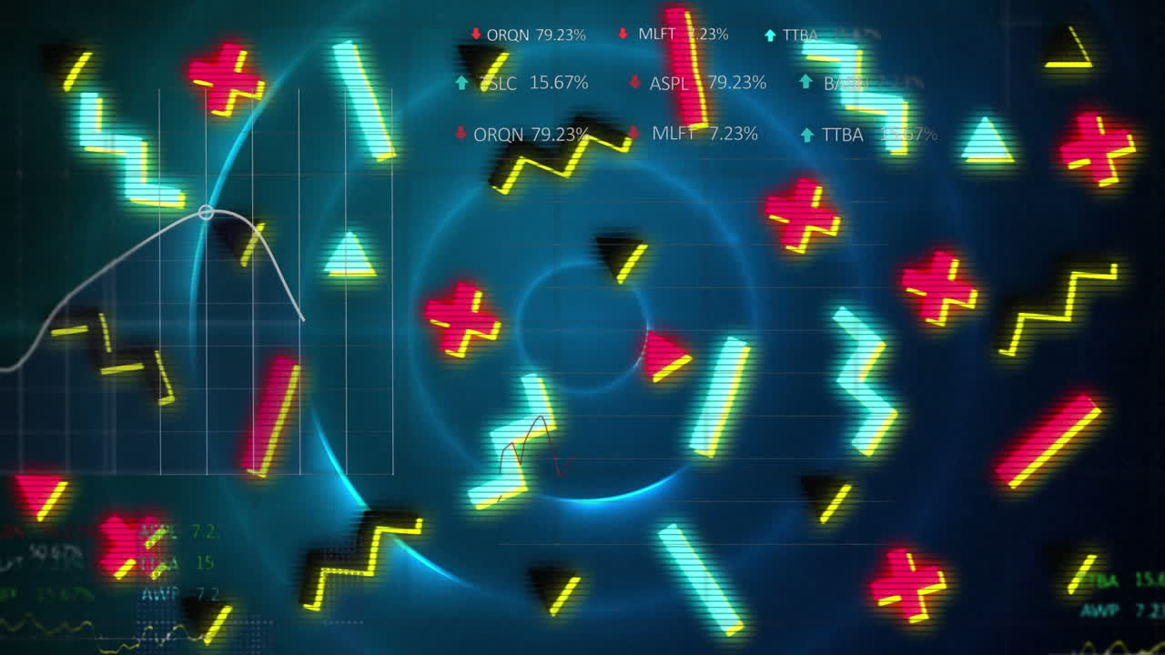 검은 바탕에 있는 모양과 점의 애니메이션