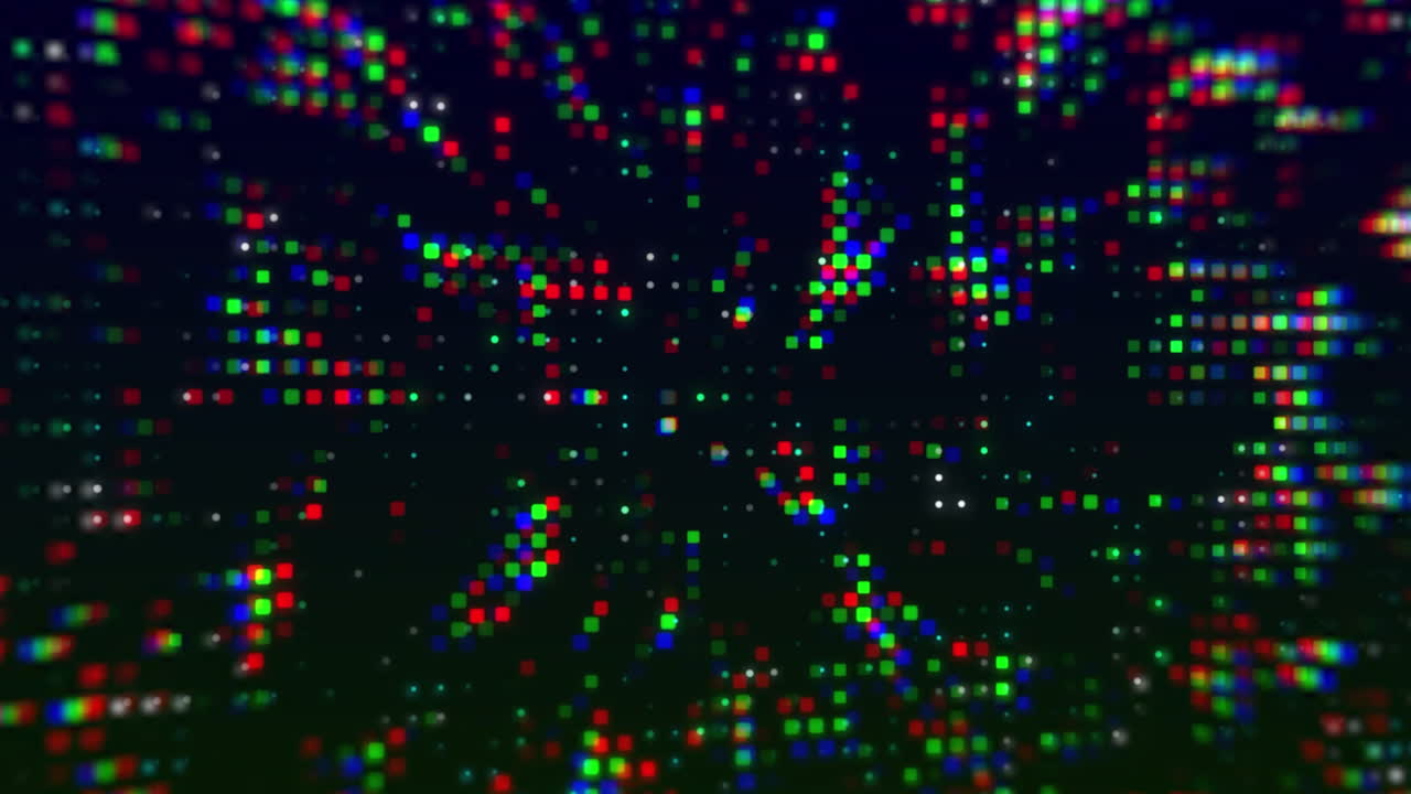 Animation of colourful spots moving over black background