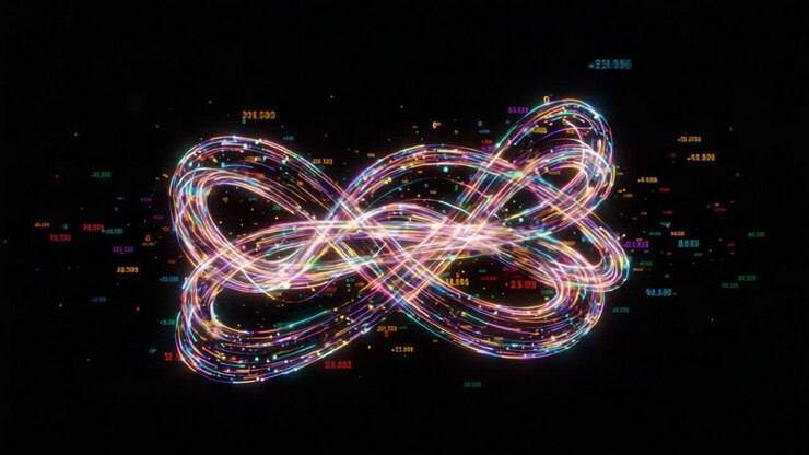A Spectacular Visual Representation of Continuous Cycles and Mathematical Precision, Showcasing Dynamic Patterns of Light and Vibrant Data in an Endless Loop