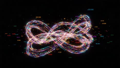 a spectacular visual representation of continuous cycles and mathematical precision, showcasing dynamic patterns of light and vibrant data in an endless loop