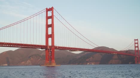 panning shot of the golden gate bridge on a clear calm morning in san francisco