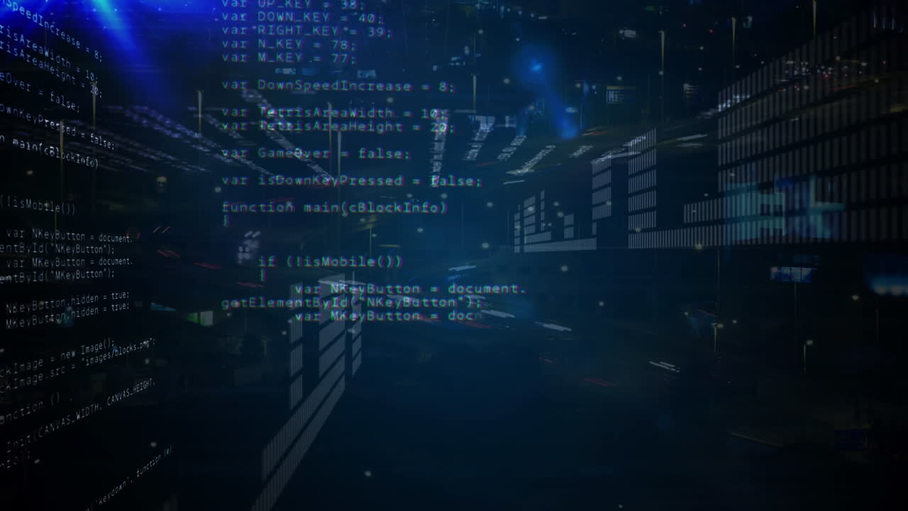Animation of data processing over road traffic in fast pace in city