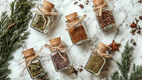 assortment of spices in glass jars