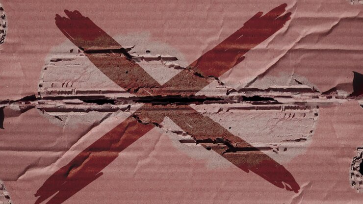 Grunge Cardboard with Red X Mark Tearing Apart