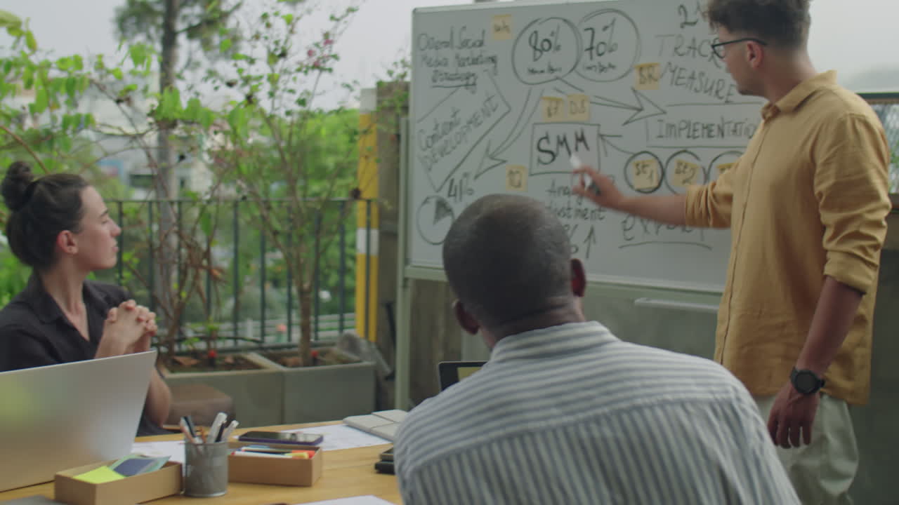 Business meeting with marketing presentation