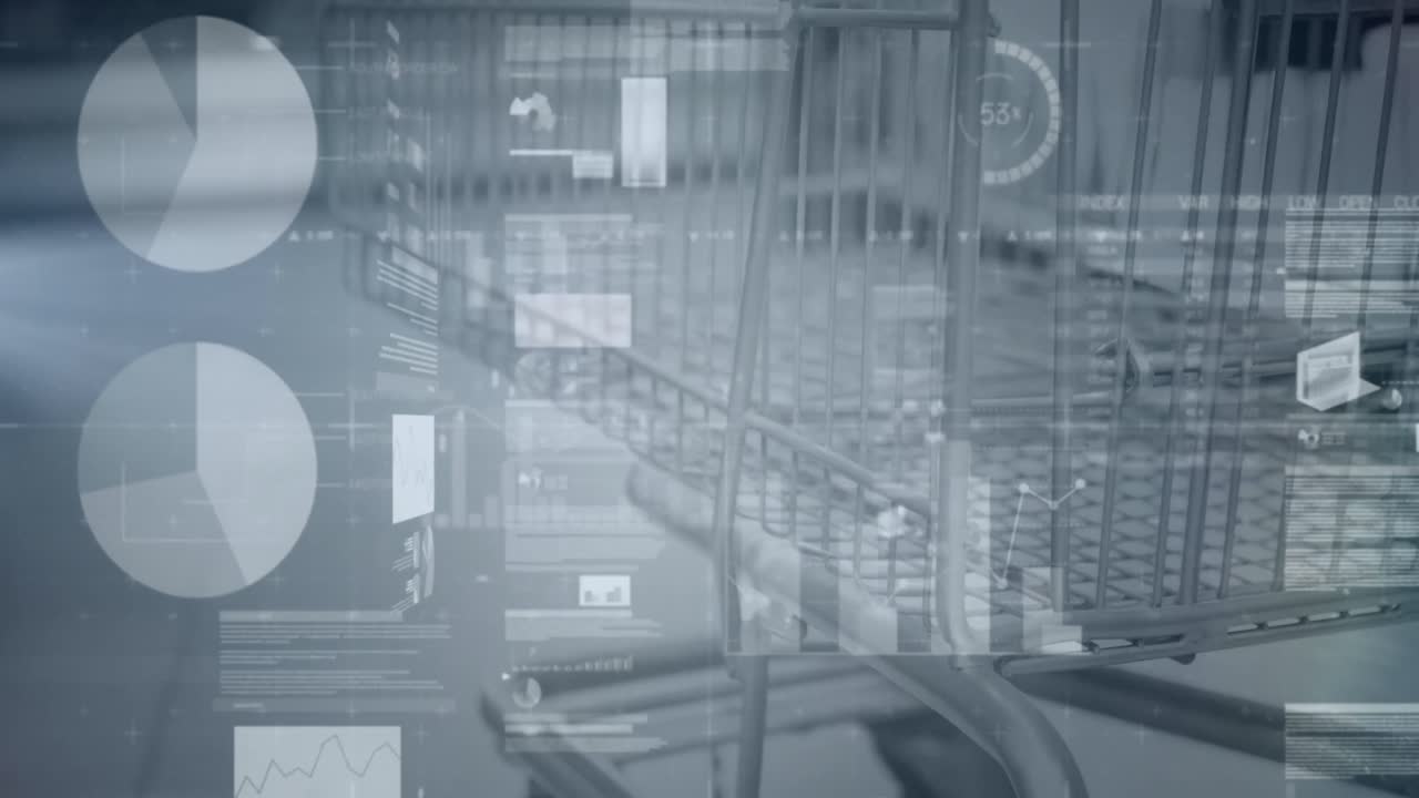 Animation of financial data processing over shopping cart