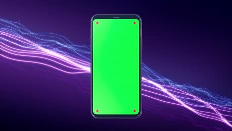 teléfono móvil pantalla verde encendiendo neón ciencia ficción tecnología de fondo
