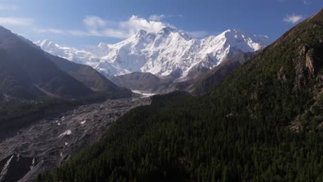 aerial pullback reveals pakistan's spectacular fairy meadows national park