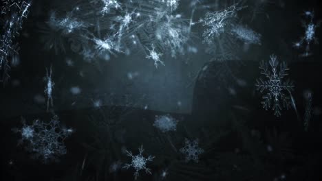 animation of christmas snow falling over christmas decorations on black background