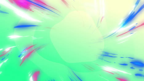 animation of pink, purple and white shapes moving over green background