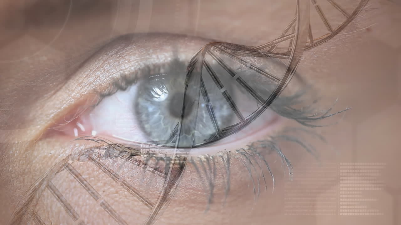 회전하는 dna를 가진 여성 눈의 클로즈업