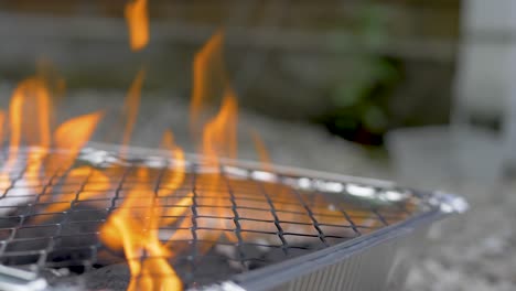 Burning-Portable-Disposable-Instant-Barbecue-Closeup