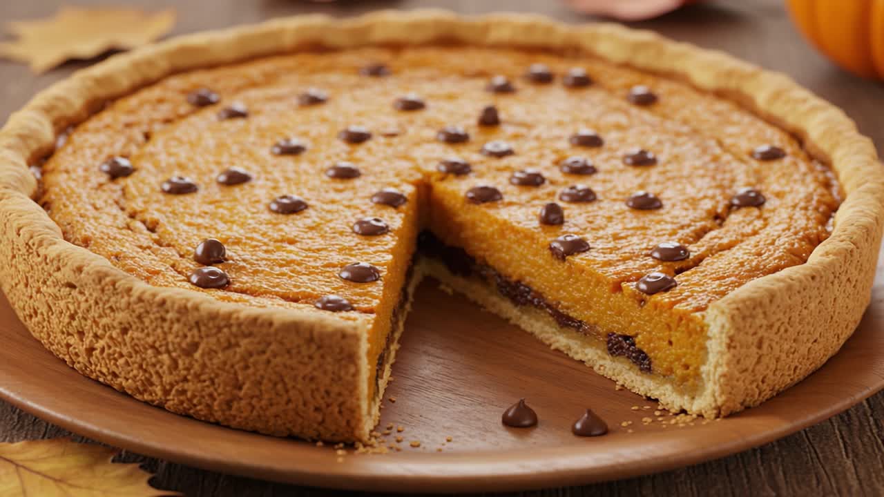 Pumpkin Pie with Chocolate Chips and a Missing Slice
