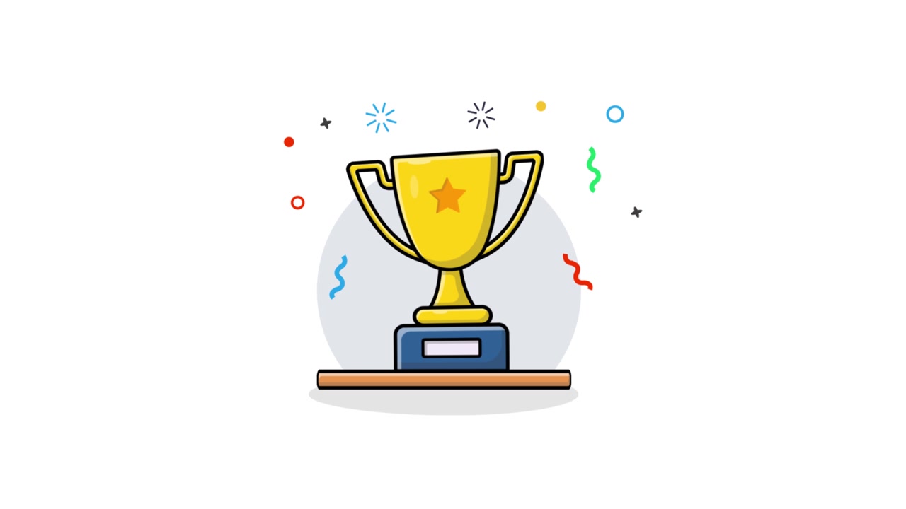 Animated Golden Trophy Award with Confetti