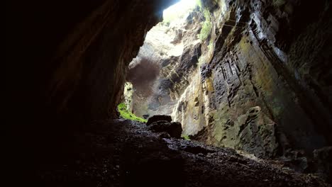 amazing view inside a big natural cave with bats in malaysia