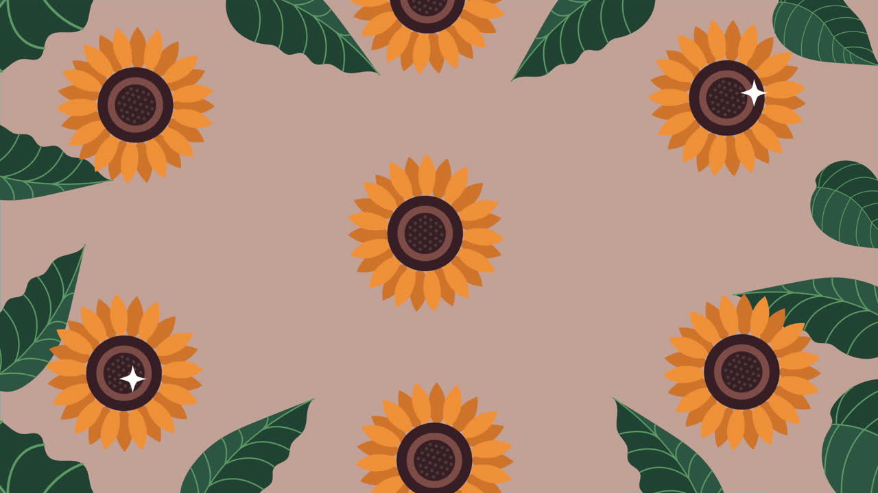 hermoso jardín de girasoles y hojas animación