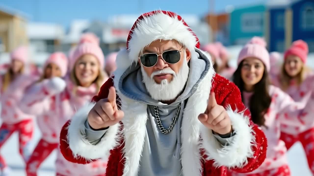 A man dressed as Santa Claus in front of a group of people