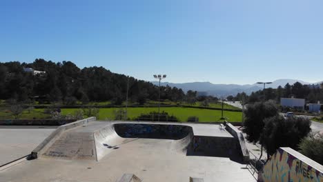 drone shot of a skate park in ibiza