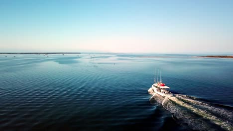 Fishing-Boat-Aerial,-Hatteras-NC,-Hatteras-North-Carolina