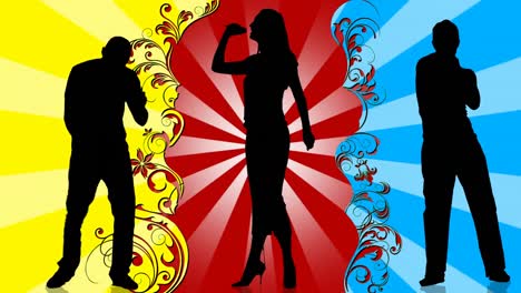 Animation-of-young-people-silhouettes-singing-and-dancing