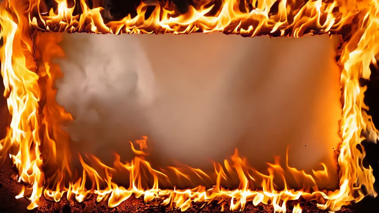 un marco de imagen en el medio de un fuego con un fondo negro