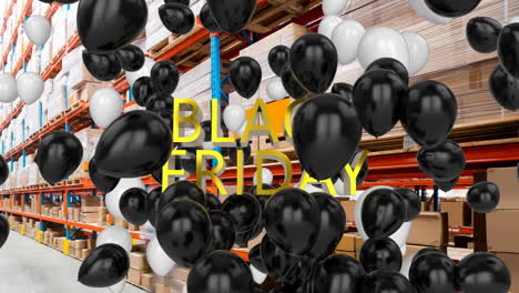 Black-Friday-Textanimation-über-Lagerregalen-Mit-Kisten-Und-Schwarzen-Luftballons