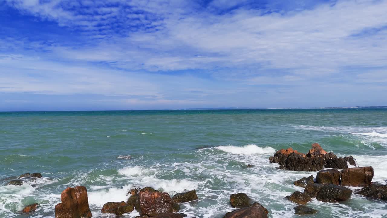 Aerial View Dolly of the Rocky Coast in Lam Dong