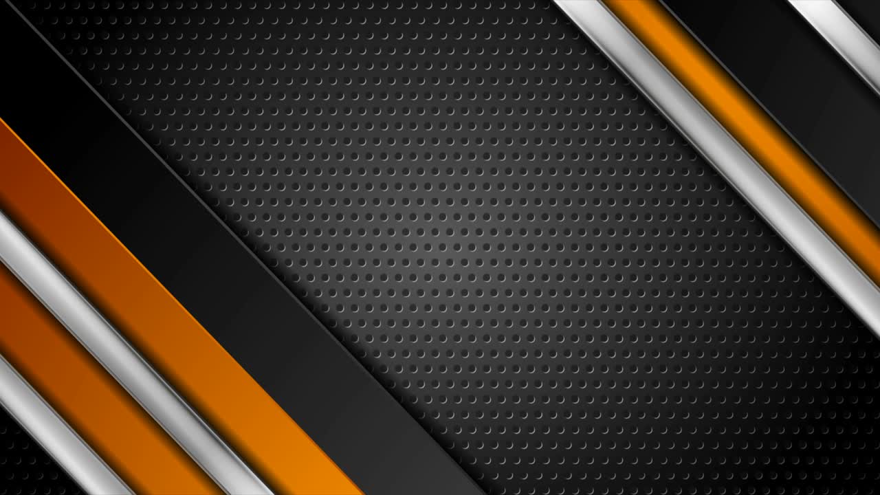 Technology orange and black motion background with metallic stripes