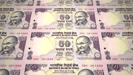 banknotes of fifty indian rupees of india rolling, cash money, loop