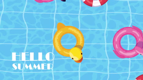 hello summer lettering with floats in water