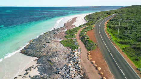 aerial view of the calm cape leeuwin ocean on south coast of perth australia by drone