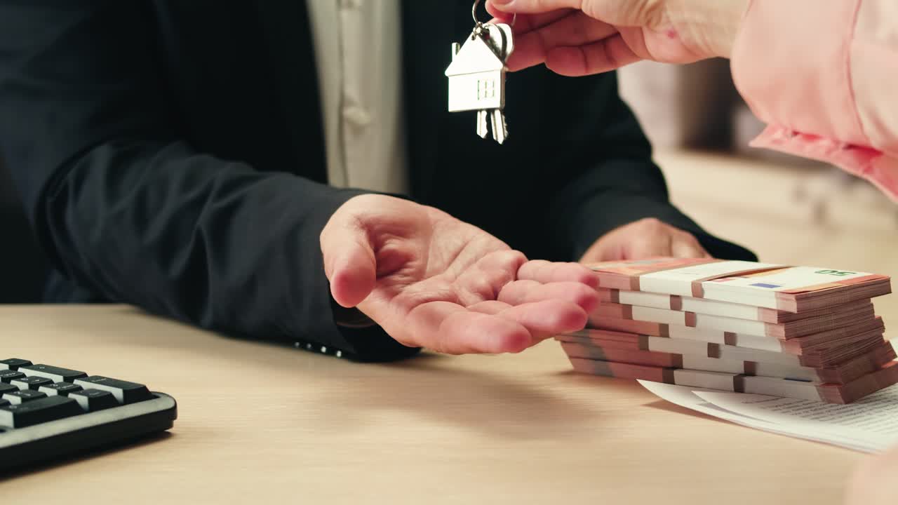 Stacks of cash dollars and euro, Banknotes counting, buying car flat home or real estate, Counting dollar euro banknotes in crime lab with machine, cashed out money, bitcoin changing