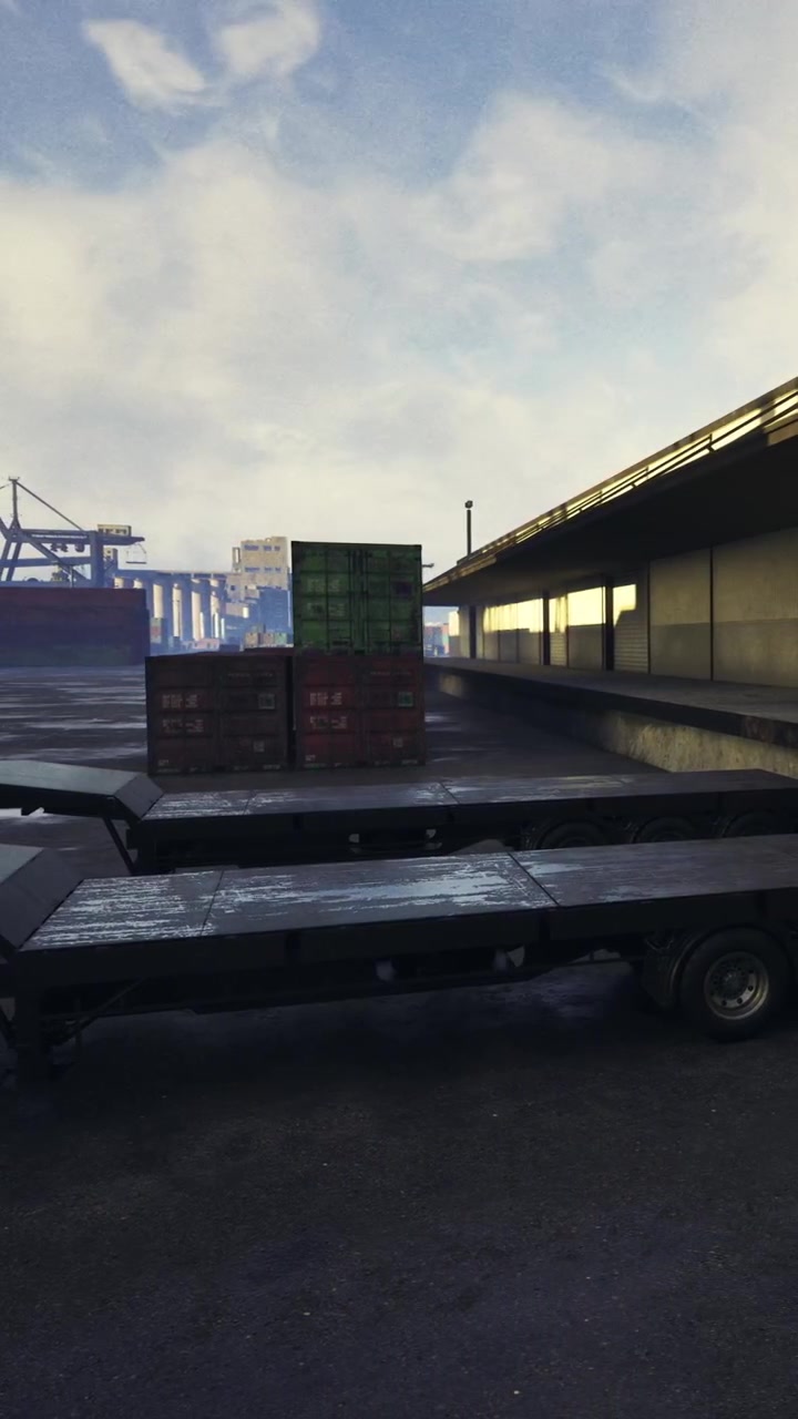 Cargo loading and unloading at the shipping dock in the early morning