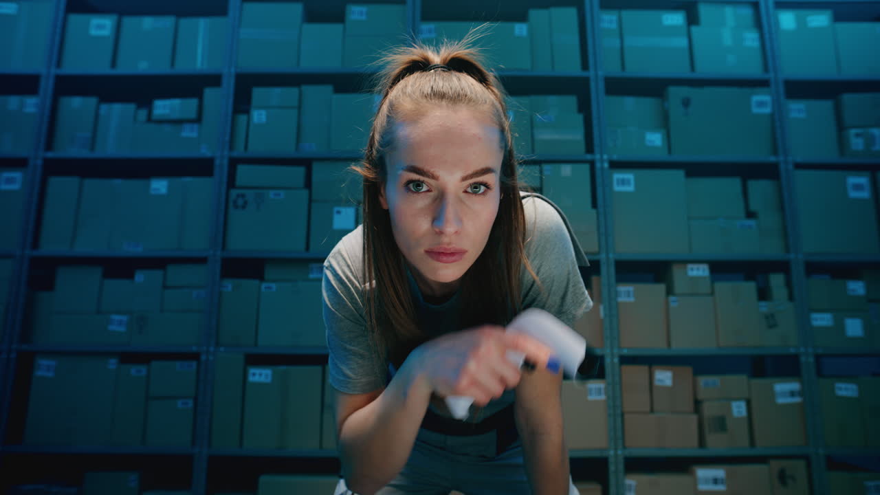 женщина сканирует пакеты на складе.