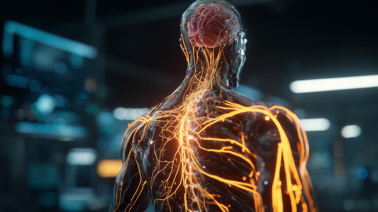 A Detailed Visualization of the Human Nervous System: Exploring the Intricacies of Nerve Connections and Brain Functionality in a Stunning Anatomical Representation