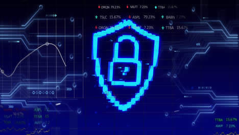 Animación-De-Procesamiento-De-Datos-Y-Candado-Sobre-Fondo-Azul