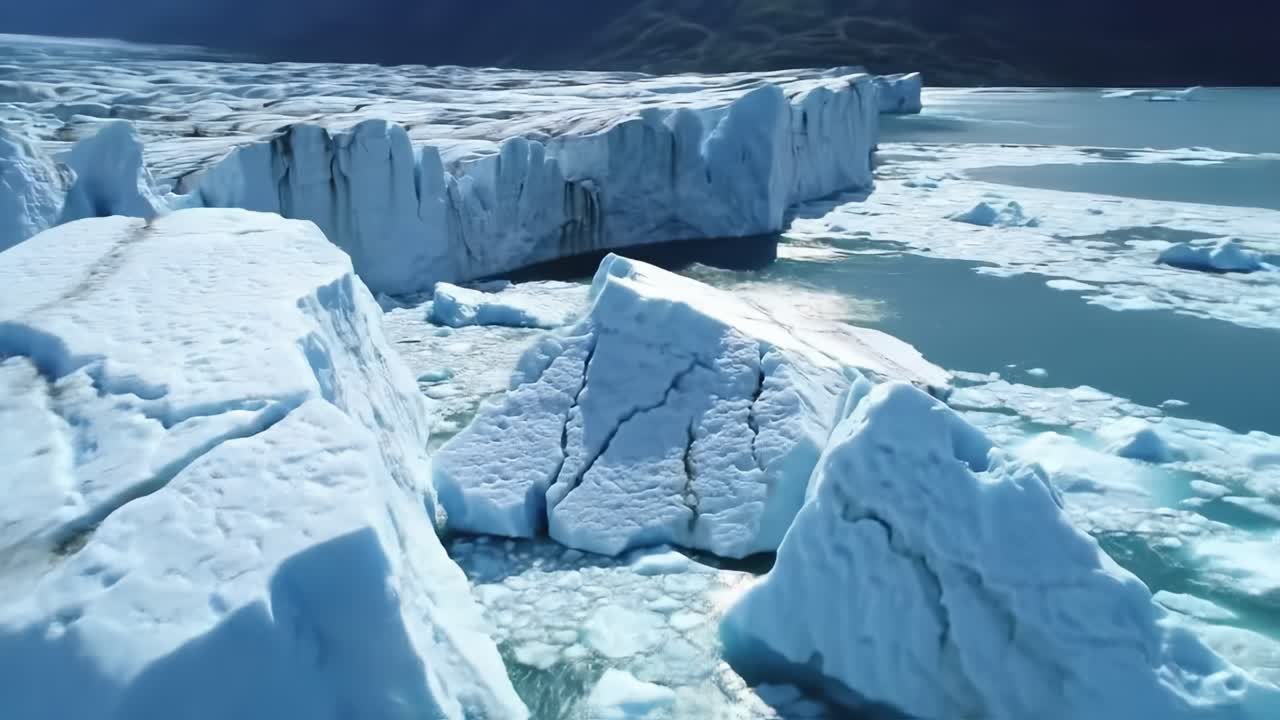Majestic Glacial Landscapes: A Stunning Aerial View of Towering Ice Formations and Melting Glaciers Surrounded by Serene Waters in a Remote Arctic Environment