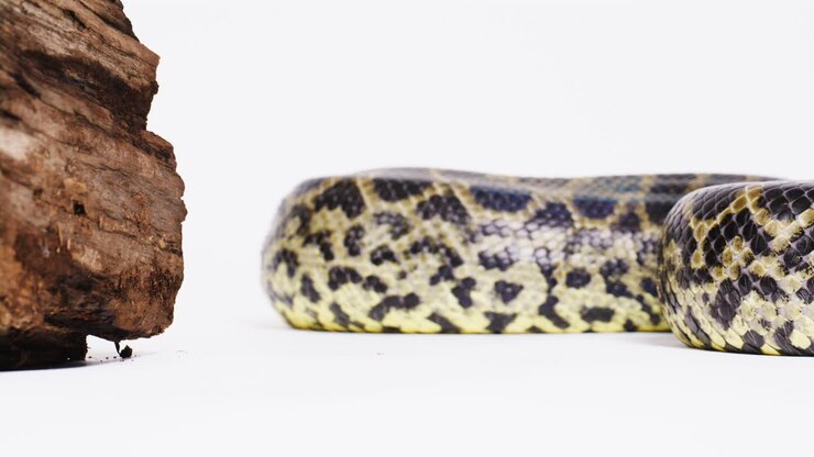 Gele anaconda schubbenpatroon op witte achtergrond
