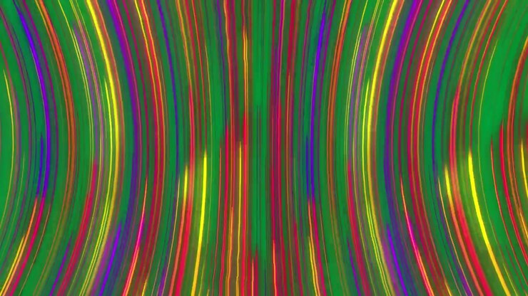 Animation of multiple multi coloured light trails moving on seamless loop on transparent background