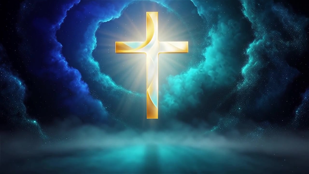 Croce Cristiana Luce Celestiale Sfondo per il Culto.