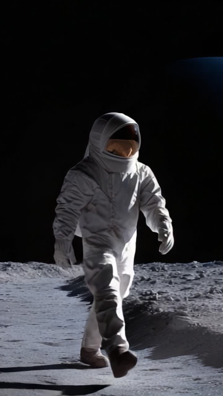 An astronaut explores the unknown lunar surface, walking cautiously while leaving footprints on the moon, capturing the essence of human curiosity and exploration