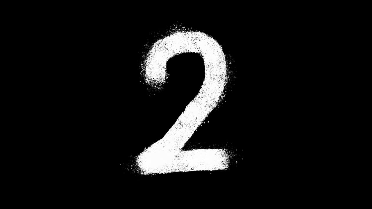White Number 2 with Spray Paint Effect on Black Background
