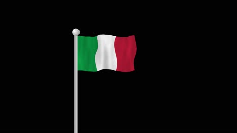 Bandera-Italiana-Ondeando-En-El-Viento-En-Un-Asta-De-Bandera-Con-Fondo-Negro