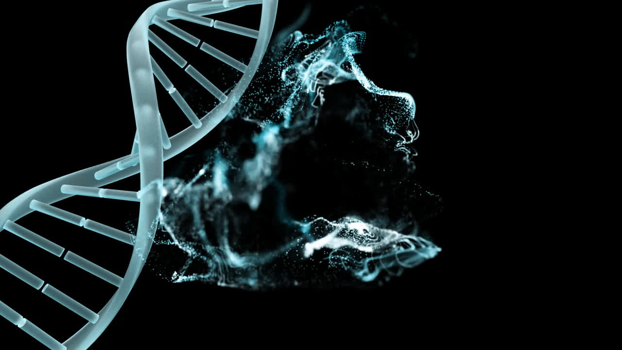 animación de cadena de adn y malla brillante con red de conexiones