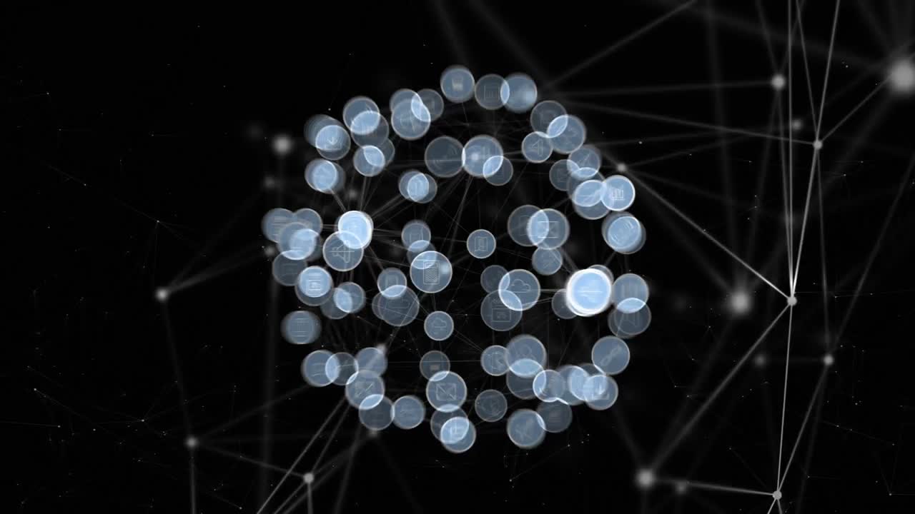 animación del globo con una red de conexiones e iconos