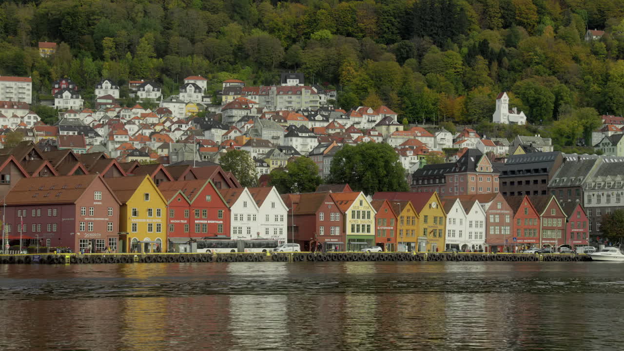 Famous landmark Bryggen in Bergen on a sunny autumn day